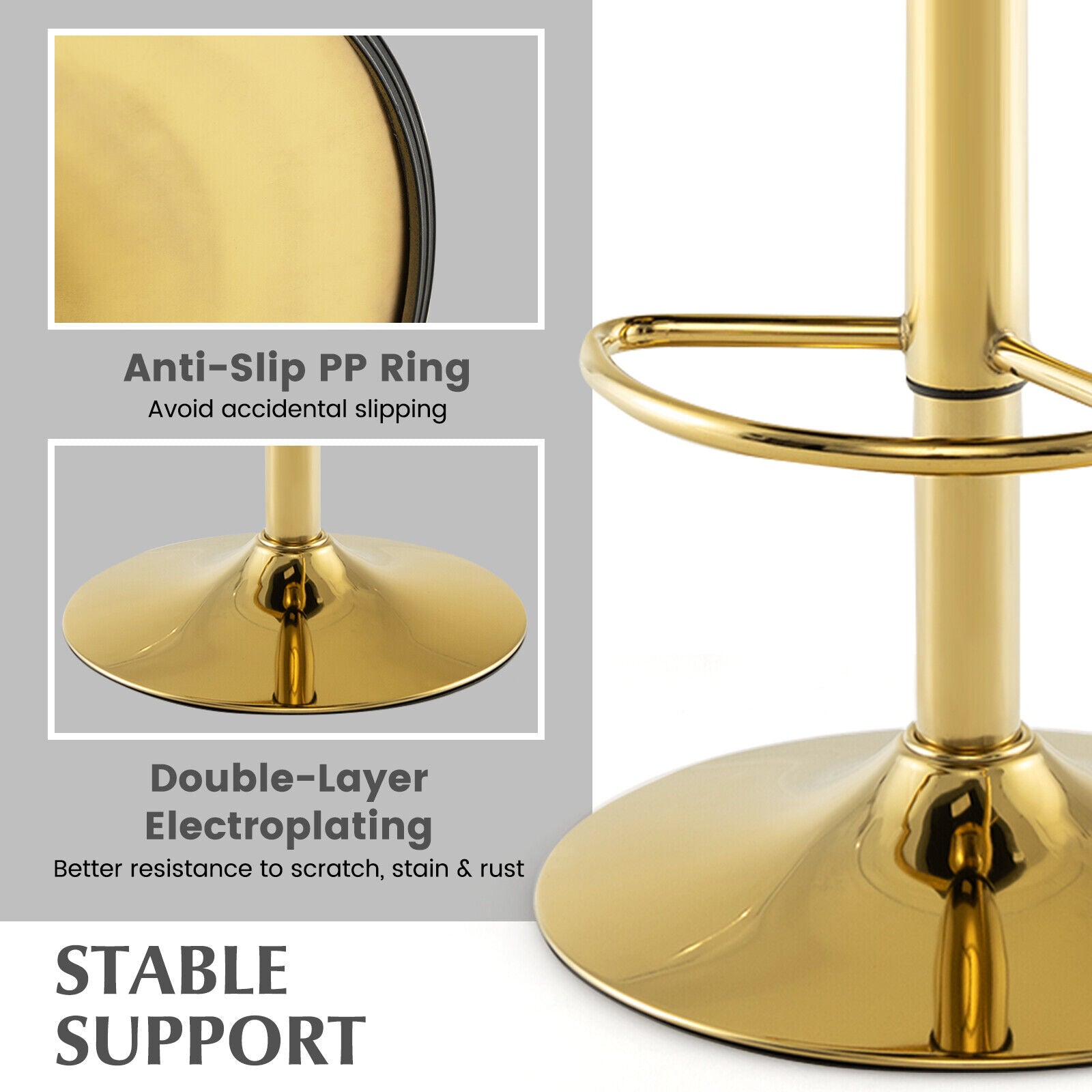 Set of 2 Swivel Bar Stools PU Leather Bar Chairs with Footrest and Curved Backrest, Gray Bar Stools at Gallery Canada