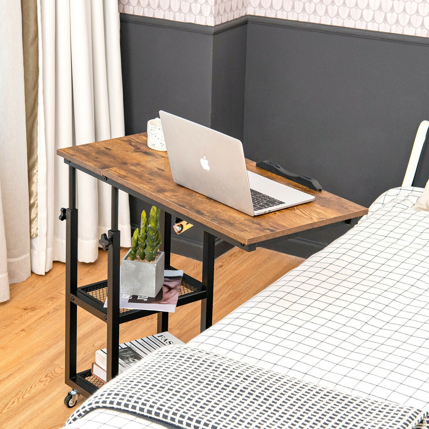 Adjustable C-Shaped Bedside Table, Rustic Brown End & Side Tables at Gallery Canada