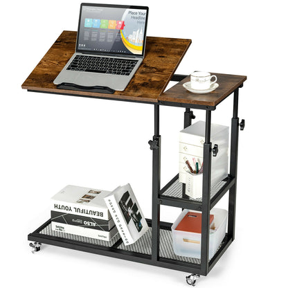 Adjustable C-Shaped Bedside Table, Rustic Brown End & Side Tables Rustic Brown at Gallery Canada