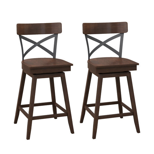 Set Of 2 Wooden Swivel Bar Stools, 24 Inches, Brown Bar Stools Brown at Gallery Canada