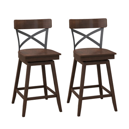 Set of 2 Wooden Swivel Bar Stools with Open X Back and Footrest-24 inches, Brown Bar Stools 24 inches at Gallery Canada