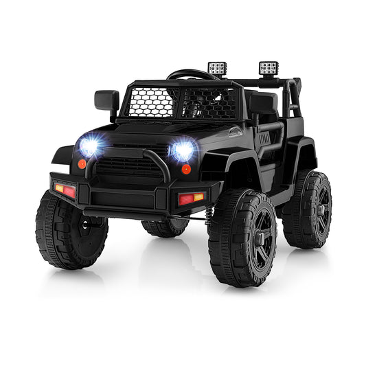 12V Kids Ride On Truck with Remote Control and Headlights, Black Powered Ride On Toys Black at Gallery Canada