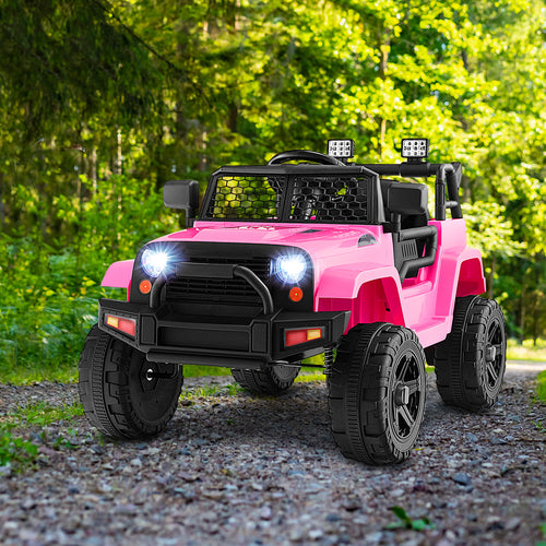 12V Kids Ride On Truck with Remote Control and Headlights, Pink