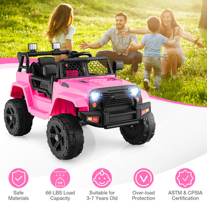 12V Kids Ride On Truck with Remote Control and Headlights, Pink Powered Ride On Toys at Gallery Canada
