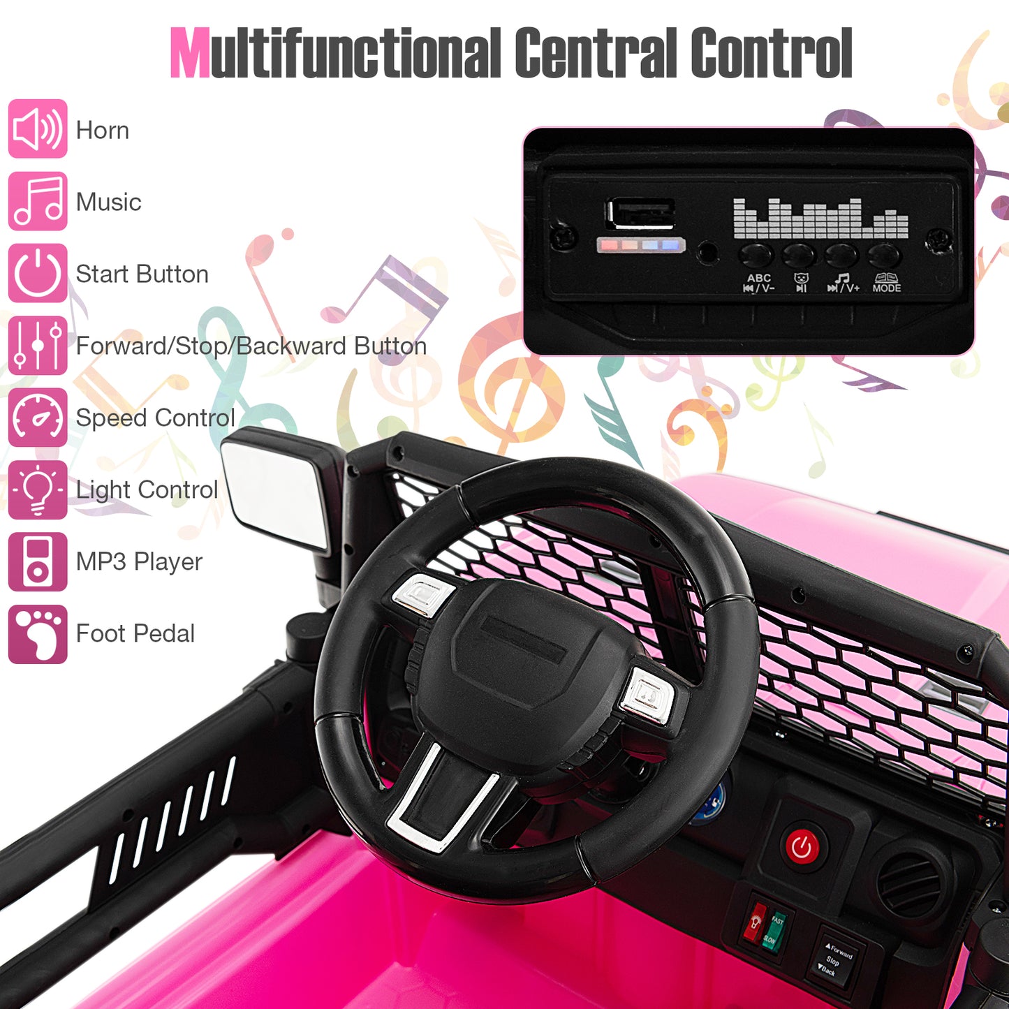 12V Kids Ride On Truck with Remote Control and Headlights, Pink Powered Ride On Toys at Gallery Canada