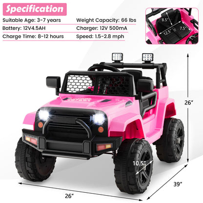 12V Kids Ride On Truck with Remote Control and Headlights, Pink Powered Ride On Toys at Gallery Canada