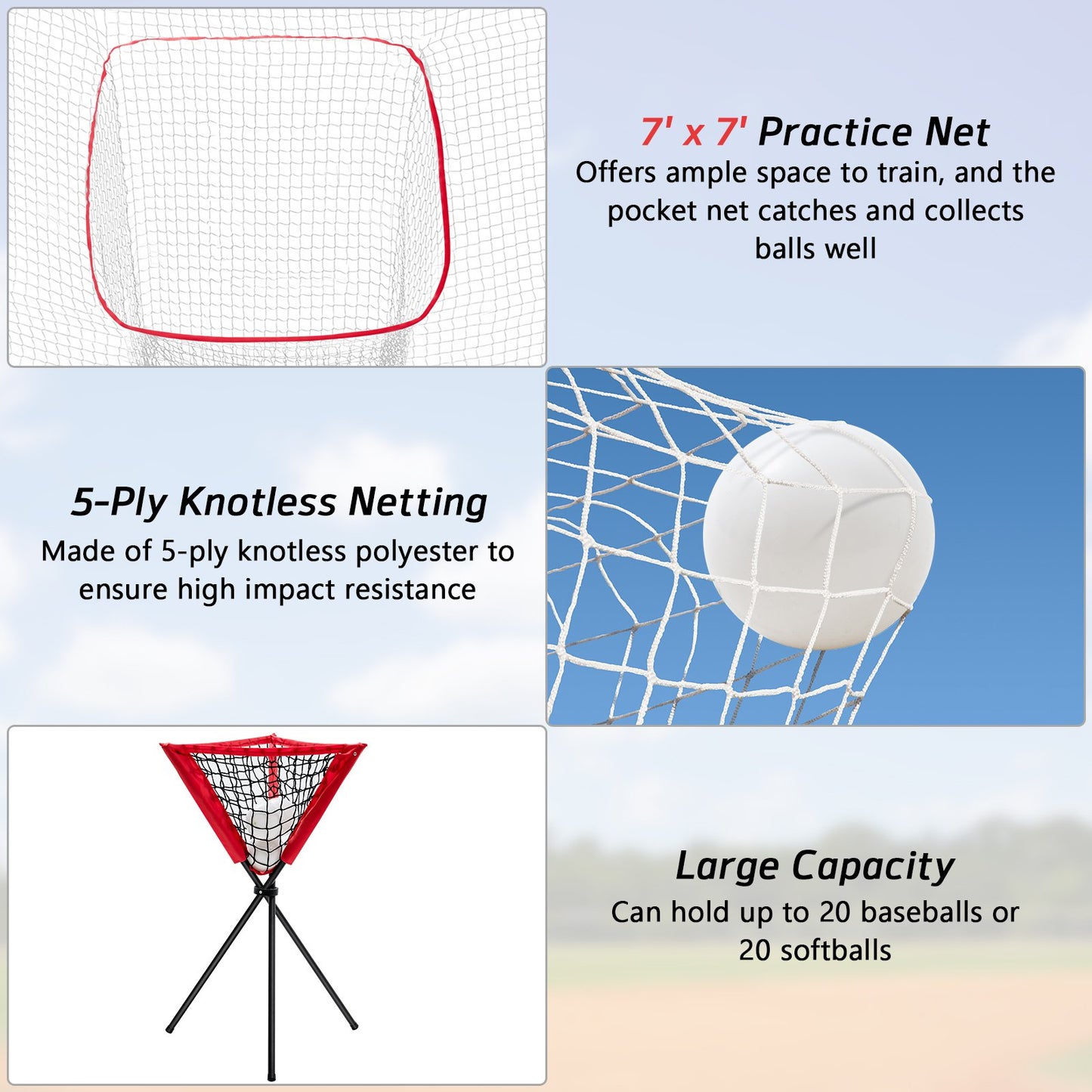 Portable Practice Net Kit with 3 Carrying Bags, Red