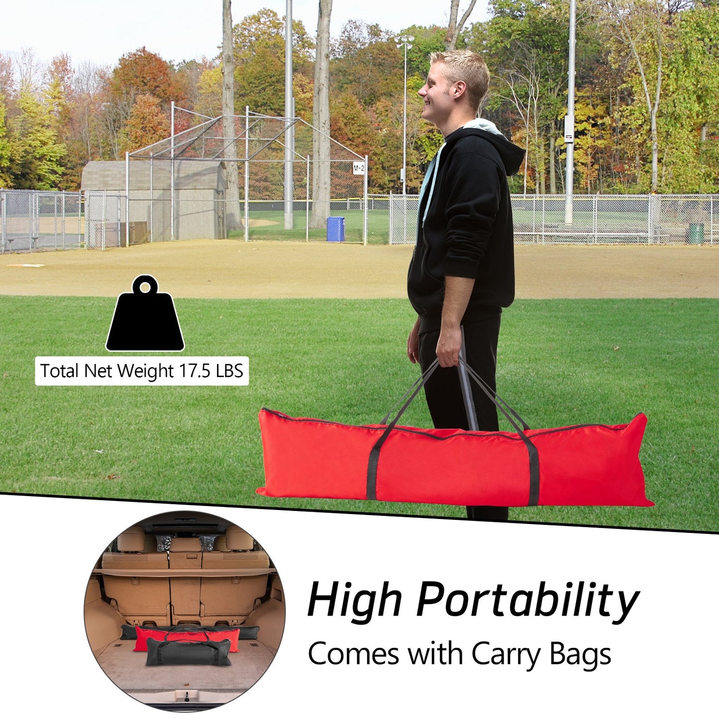 Portable Practice Net Kit with 3 Carrying Bags, Red