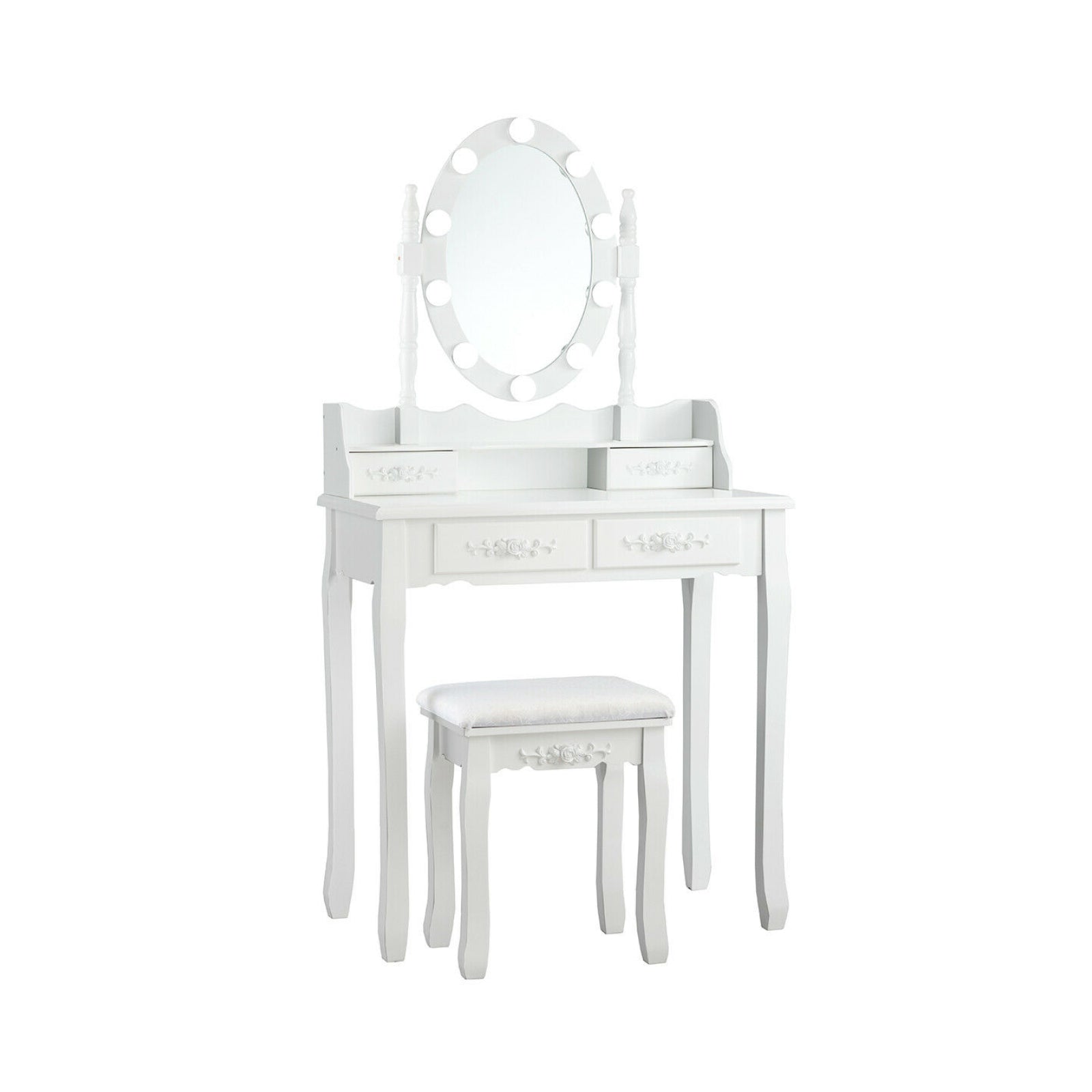 Makeup Dressing Table with Touch Switch Lighted Mirror and Cushioned Stool, White Makeup Vanities at Gallery Canada