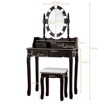 Makeup Dressing Table With Touch Switch Lighted Mirror, Cushioned Stool, Brown Makeup Vanities at Gallery Canada