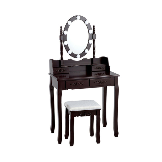 Makeup Dressing Table with Touch Switch Lighted Mirror and Cushioned Stool, Brown Makeup Vanities Brown at Gallery Canada