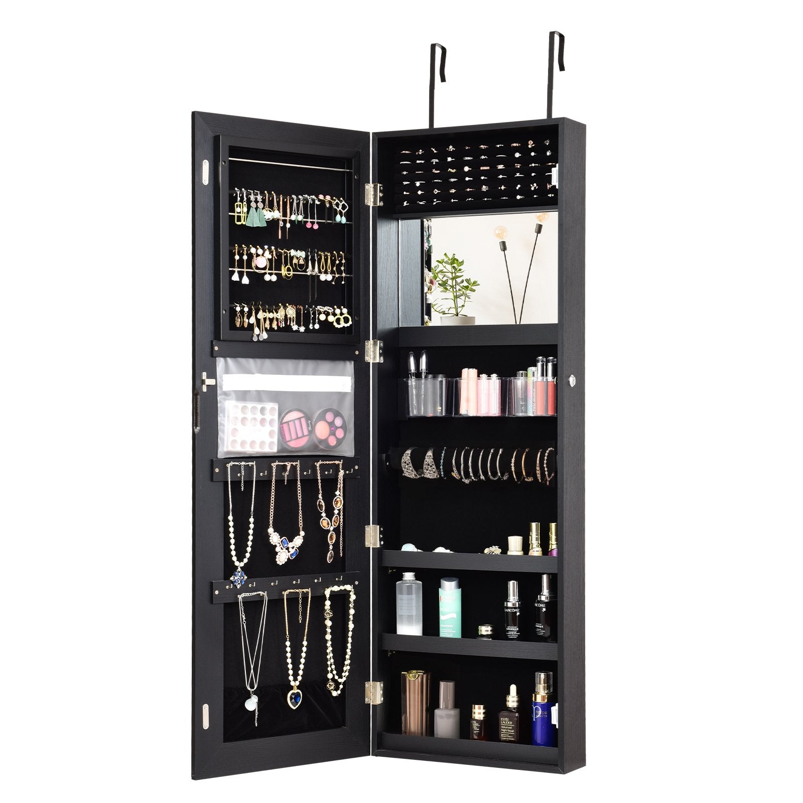 Lockable Storage Jewelry Cabinet  with Frameless Mirror, Black - Gallery Canada