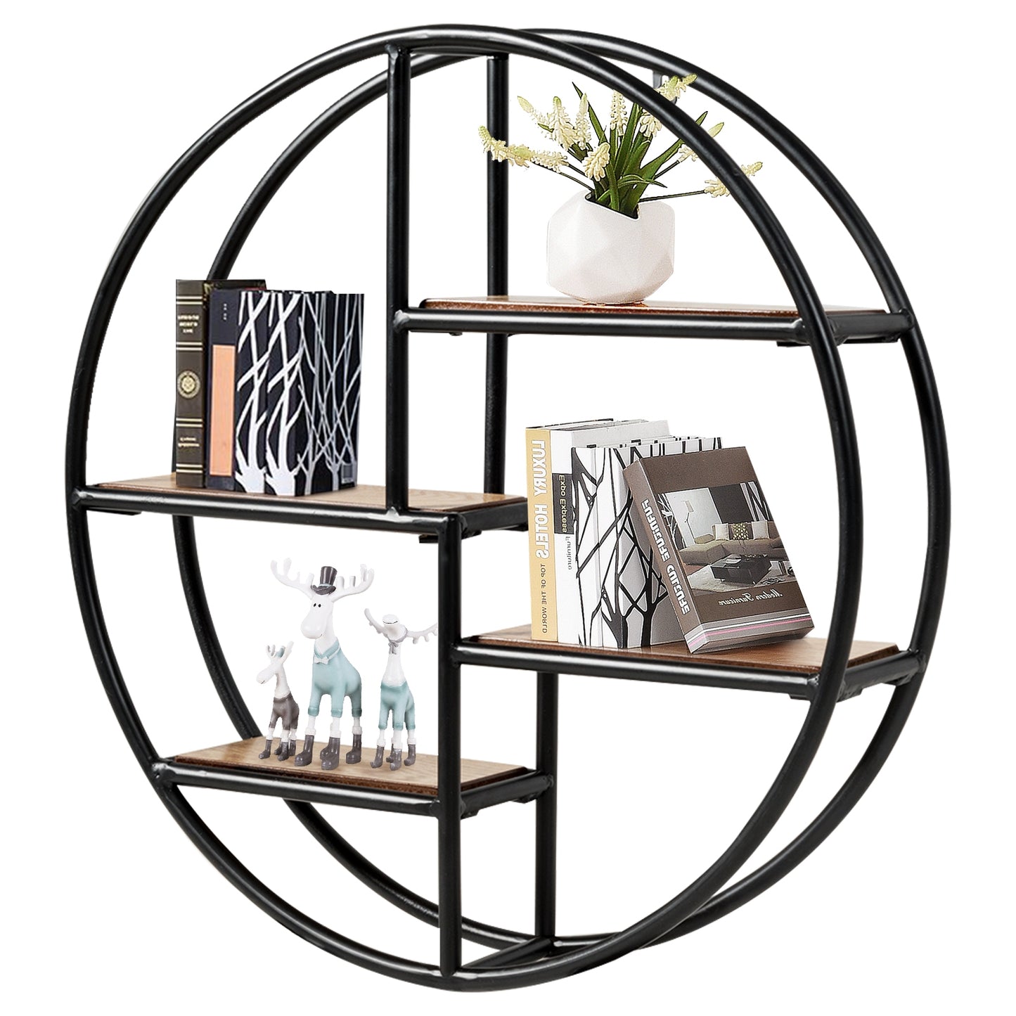 Hanging Storage Shelf Circular Wall-Mounted 4-Tier Rack, Black Bookcases at Gallery Canada