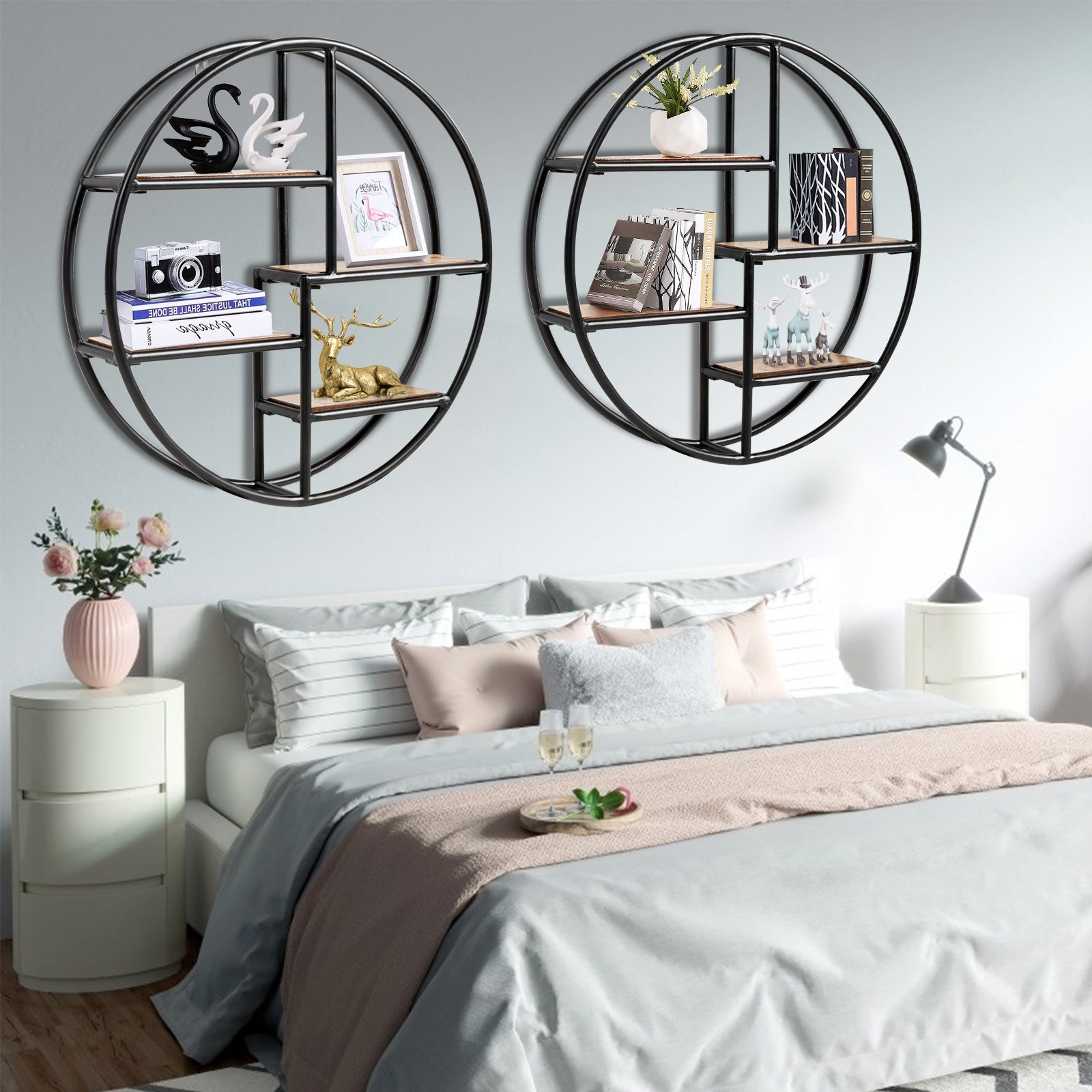 Hanging Storage Shelf Circular Wall-Mounted 4-Tier Rack, Black Bookcases at Gallery Canada