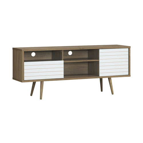 Mid-Century Modern TV Stand for TVs up to 65 Inch, Walnut & White