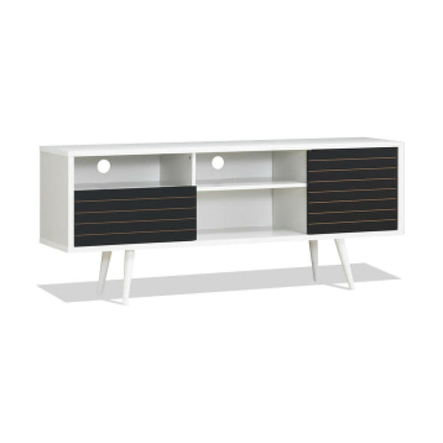 Mid-Century Modern TV Stand for TVs up to 65 Inch with Storage Shelves, Black & White