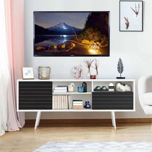 Mid-Century Modern TV Stand for TVs up to 65 Inch with Storage Shelves, Black & White - Gallery Canada