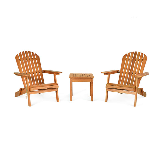 3 Piece Adirondack Chair Set, Widened Armrest, Natural