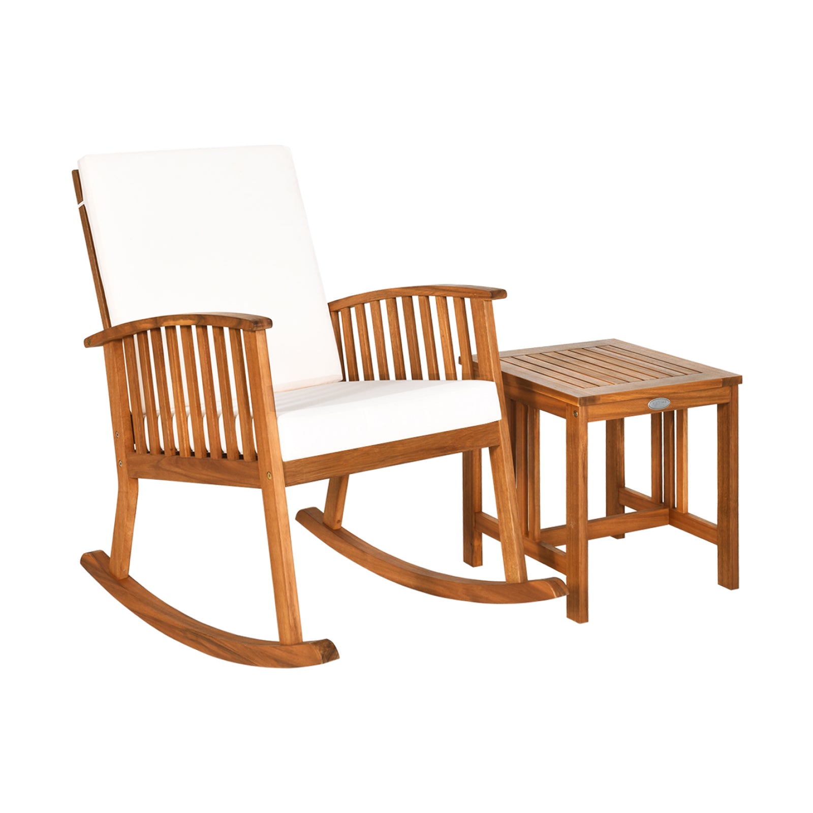 2 Pieces Acacia Wood Patio Rocking Chair Table Set, Brown Patio Conversation Sets Brown at Gallery Canada