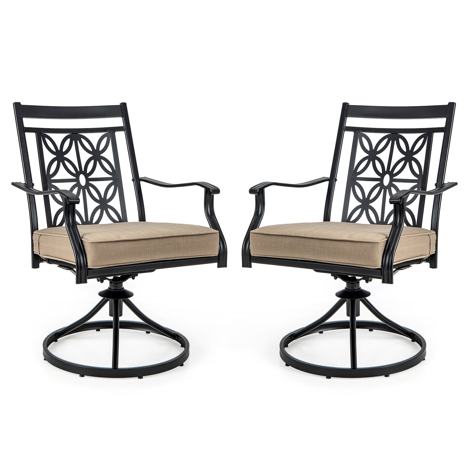 2 Pieces Patio Swivel Dining Chairs with Blossom Pattern Backrest and Cushions, Black Patio Dining Chairs at Gallery Canada