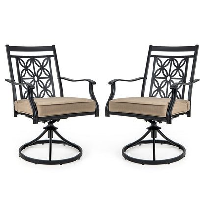2 Pieces Patio Swivel Dining Chairs with Blossom Pattern Backrest and Cushions, Black Patio Dining Chairs at Gallery Canada