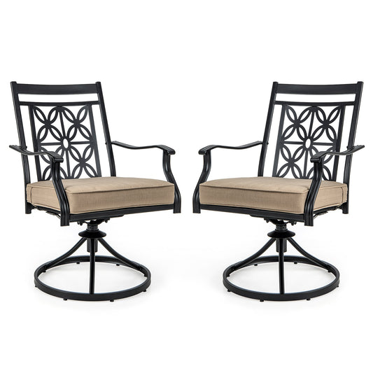 2 Patio Swivel Dining Chairs, Blossom Pattern, Black