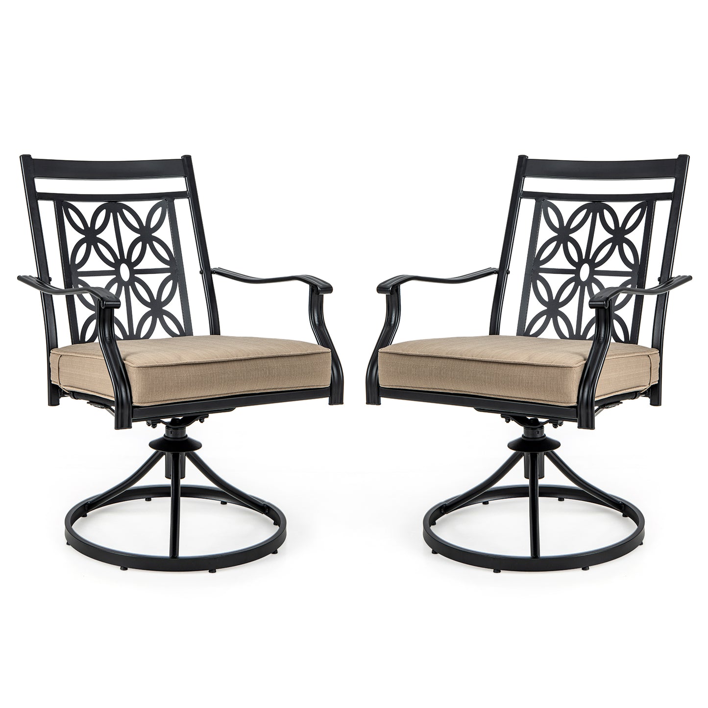 2 Pieces Patio Swivel Dining Chairs with Blossom Pattern Backrest and Cushions, Black Patio Dining Chairs Black at Gallery Canada