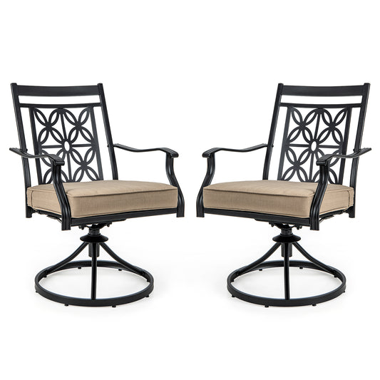 2 Pieces Patio Swivel Dining Chairs with Blossom Pattern Backrest and Cushions, Black Patio Dining Chairs Black at Gallery Canada
