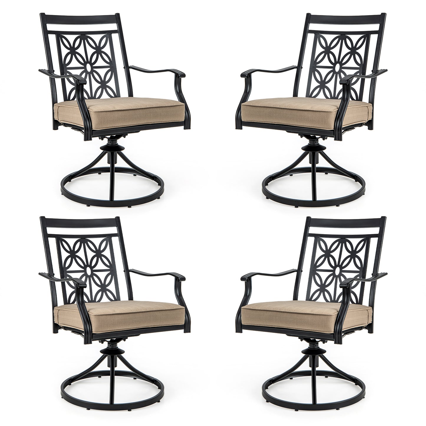 2 Pieces Patio Swivel Dining Chairs with Blossom Pattern Backrest and Cushions, Black Patio Dining Chairs at Gallery Canada