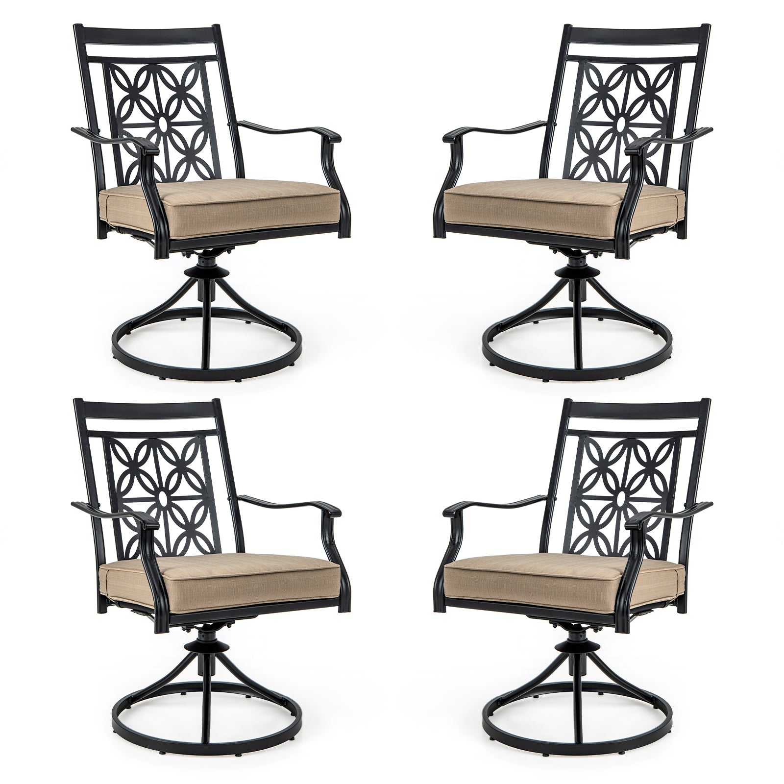 2 Pieces Patio Swivel Dining Chairs with Blossom Pattern Backrest and Cushions, Black Patio Dining Chairs at Gallery Canada