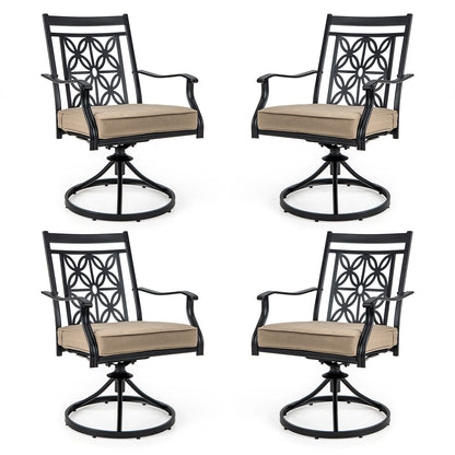 2 Pieces Patio Swivel Dining Chairs with Blossom Pattern Backrest and Cushions, Black Patio Dining Chairs at Gallery Canada