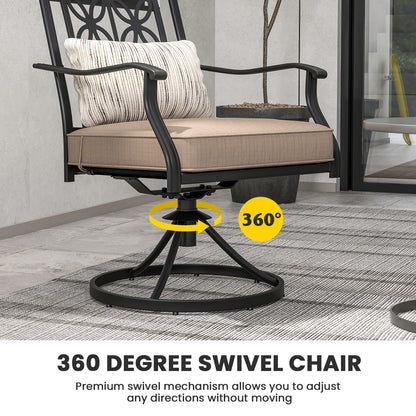 2 Pieces Patio Swivel Dining Chairs with Blossom Pattern Backrest and Cushions, Black Patio Dining Chairs at Gallery Canada