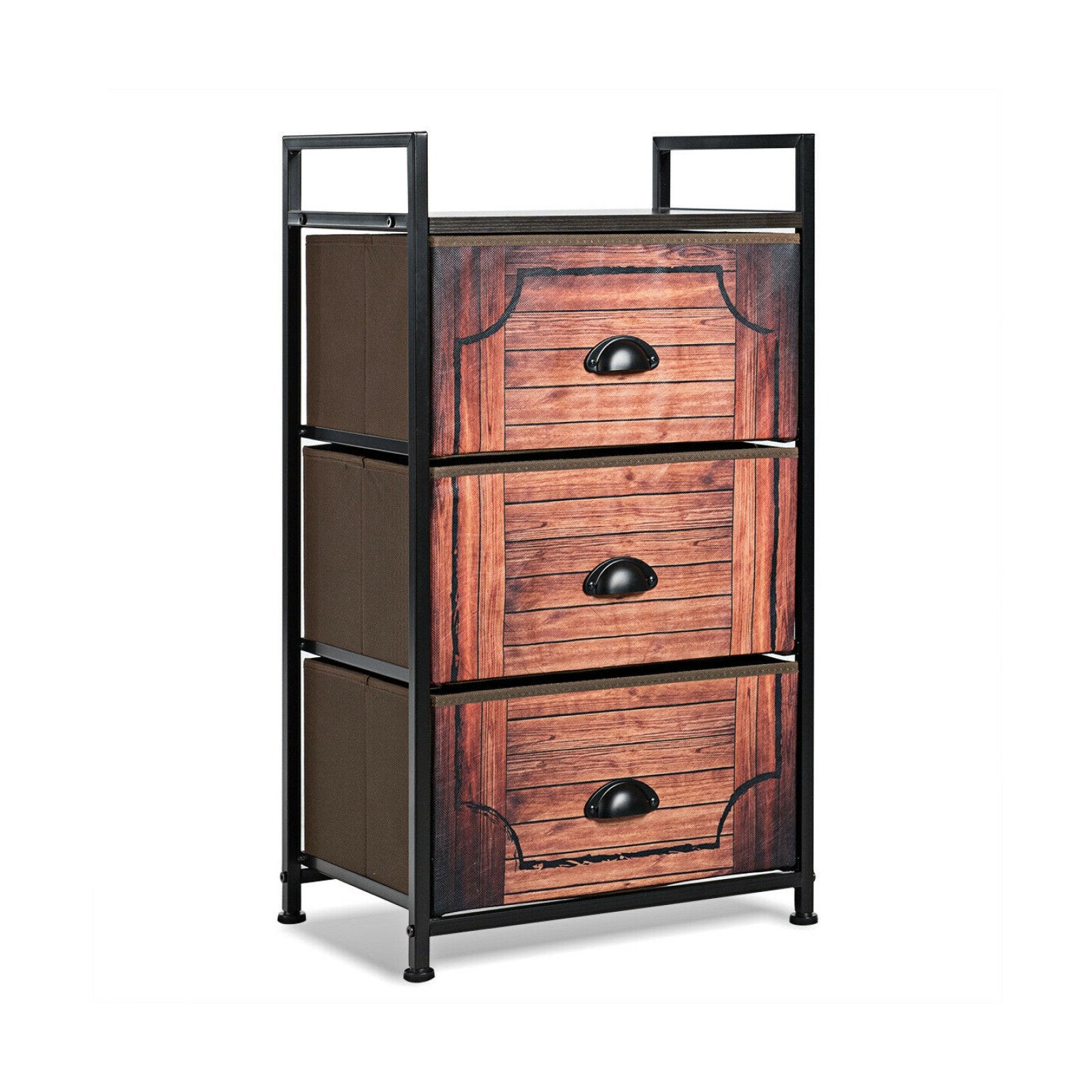 Industrial 3-Layers Fabric Dresser with Fabric Drawers and Steel Frame, Brown - Gallery Canada