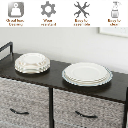 5 Fabric Drawers Dresser, Metal Frame, Wooden Top, Gray