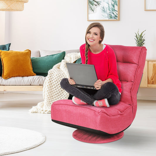 5-Position Folding Floor Gaming Chair with Tufted Back Support, Pink - Gallery Canada