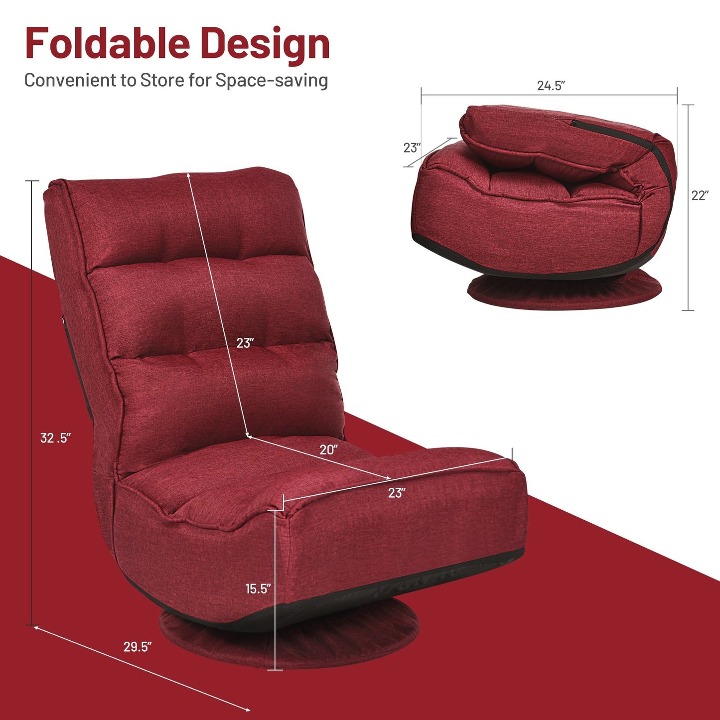 5-Position Folding Floor Gaming Chair, Dark Red - Gallery Canada