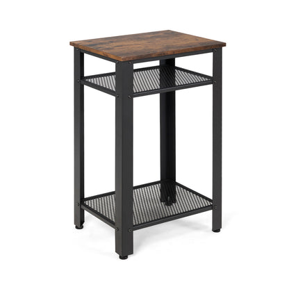 3-Tier Industrial End Table with Metal Mesh Storage Shelves, Rustic Brown Nightstands Rustic Brown at Gallery Canada