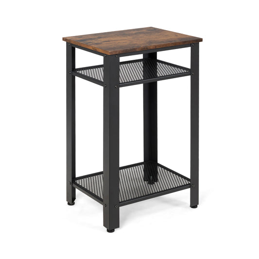 3-Tier Industrial End Table with Metal Mesh Storage Shelves, Rustic Brown Nightstands Rustic Brown at Gallery Canada