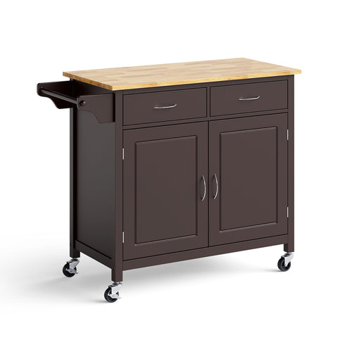 Modern Rolling Kitchen Cart Island, Wooden Top, Brown