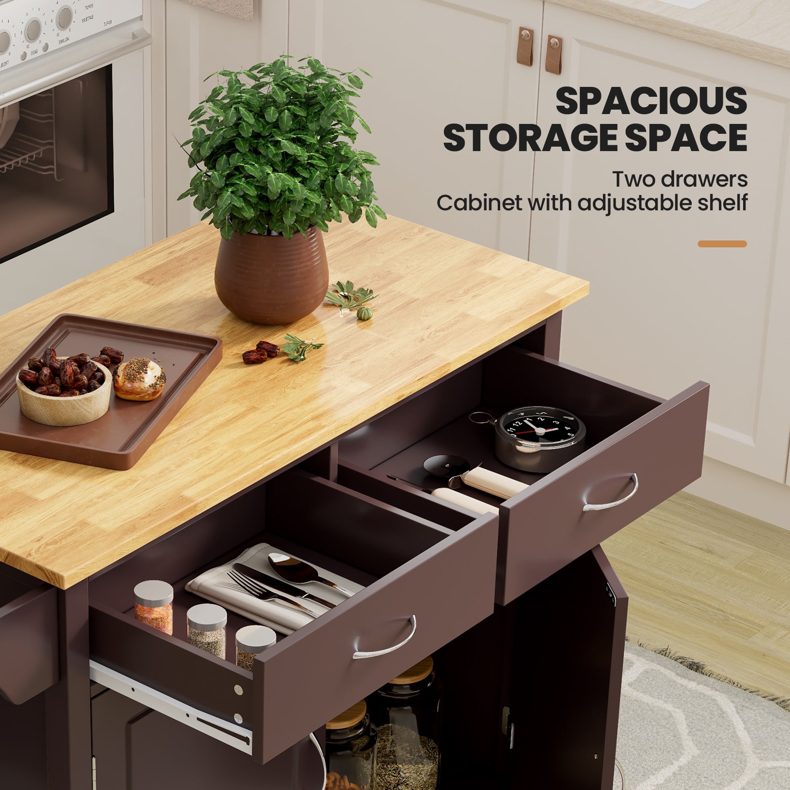 Modern Rolling Kitchen Cart Island with Wooden Top, Brown Kitchen Islands & Carts at Gallery Canada