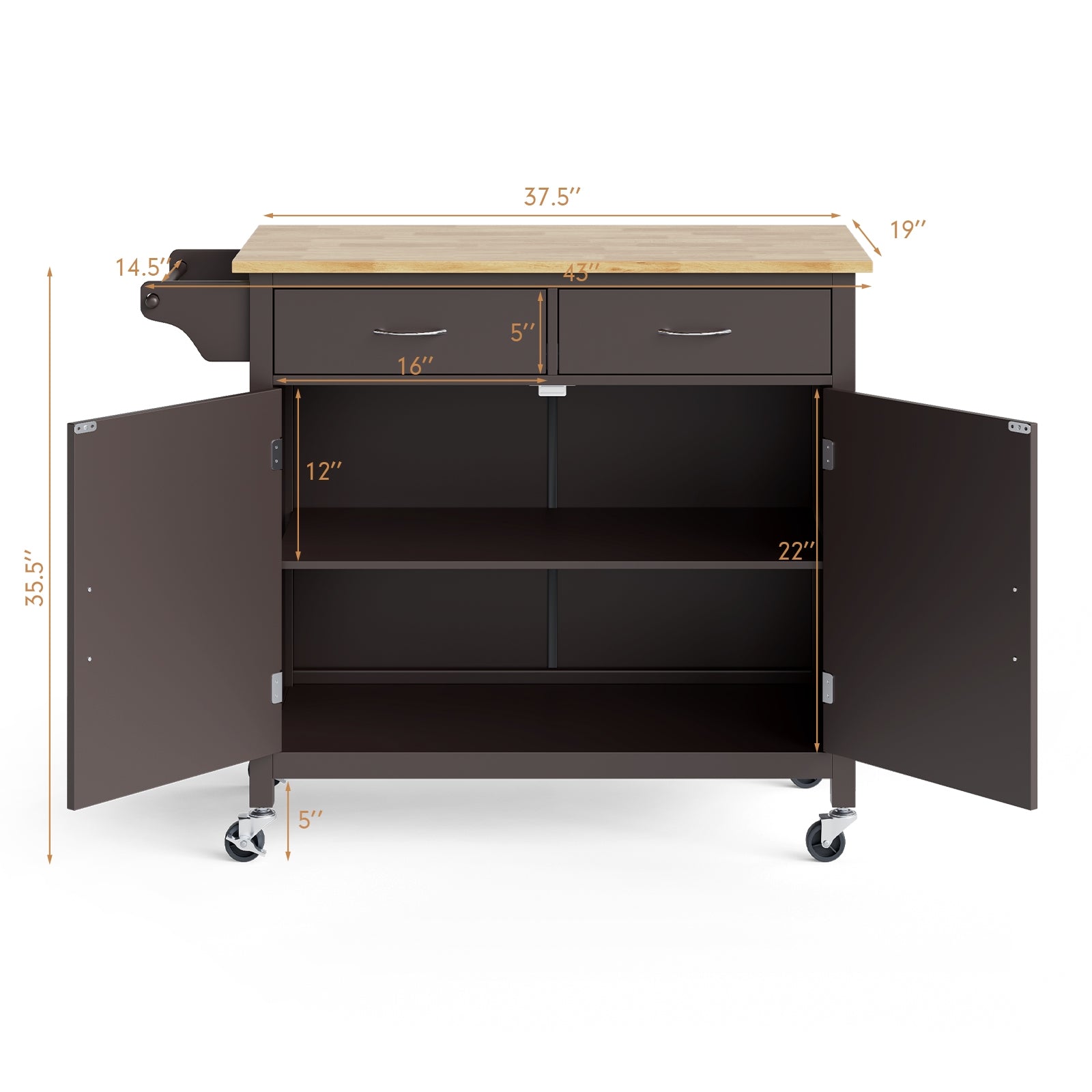 Modern Rolling Kitchen Cart Island with Wooden Top, Brown Kitchen Islands & Carts at Gallery Canada