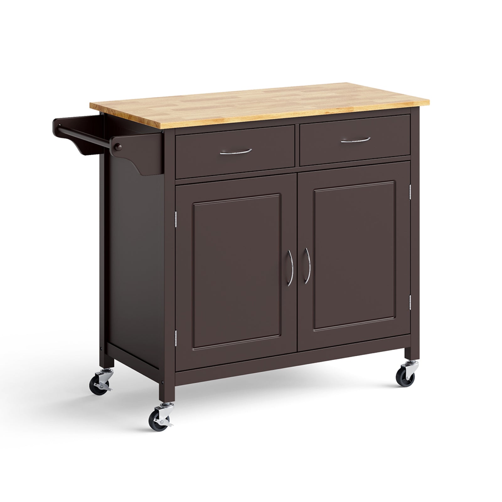 Modern Rolling Kitchen Cart Island, Wooden Top, Brown Kitchen Islands & Carts Brown at Gallery Canada