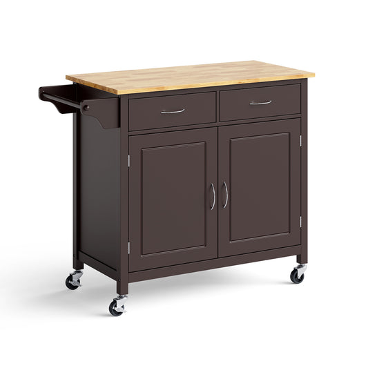 Modern Rolling Kitchen Cart Island, Wooden Top, Brown Kitchen Islands & Carts Brown at Gallery Canada