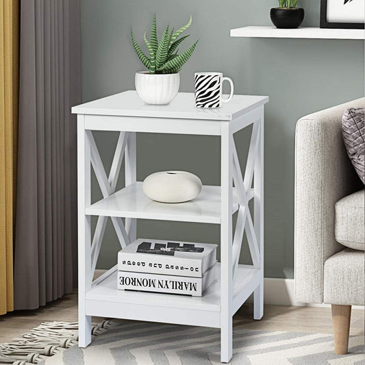 3-Tier X-Design Nightstands with Storage Shelves for Living Room Bedroom, White - Gallery Canada