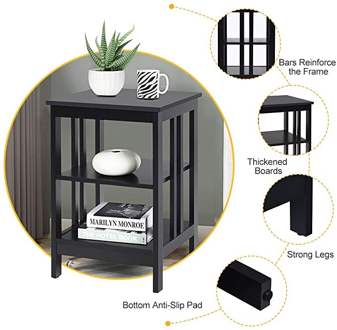 Set of 2 Multifunctional 3-Tier Nightstand Sofa Side Table, Black Nightstands at Gallery Canada