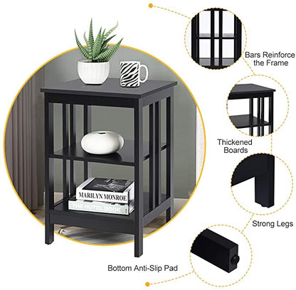 Set of 2 Multifunctional 3-Tier Nightstand Sofa Side Table, Black Nightstands at Gallery Canada