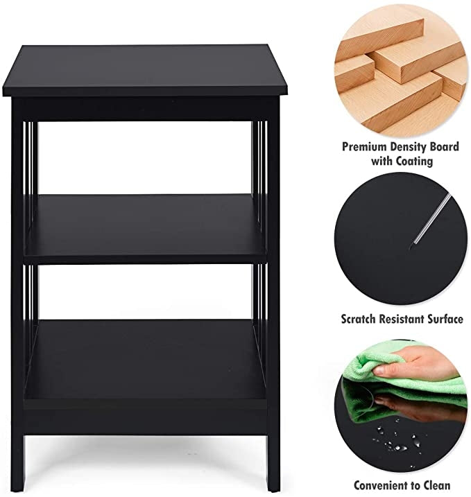 Set of 2 Multifunctional 3-Tier Nightstand Sofa Side Table, Black Nightstands at Gallery Canada