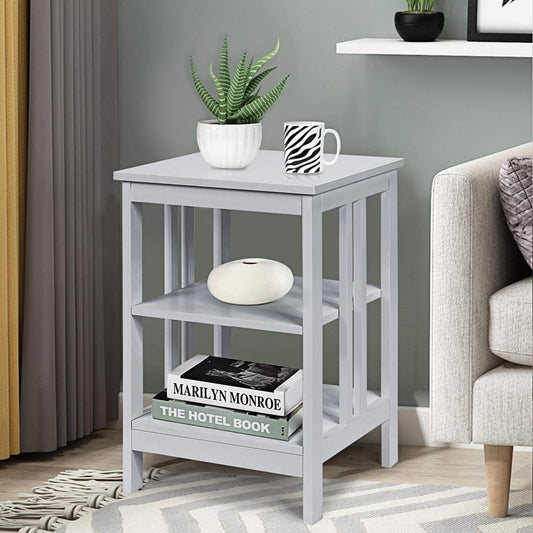 Set of 2 Multifunctional 3-Tier Nightstand Sofa Side Table with Reinforced Bars and Stable Structure, Gray - Gallery Canada