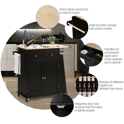 Rubber Wood Countertop Rolling Kitchen Island Cart, Black Kitchen Islands & Carts at Gallery Canada
