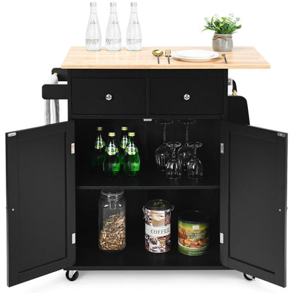 Rubber Wood Countertop Rolling Kitchen Island Cart, Black Kitchen Islands & Carts at Gallery Canada
